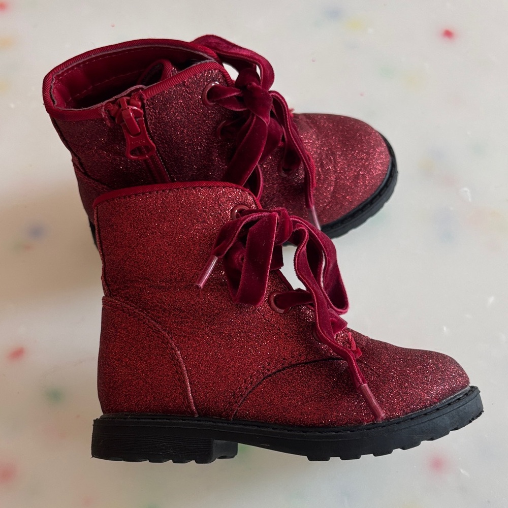 Cat & Jack Glitter Lace-Up Kids Boots in Red